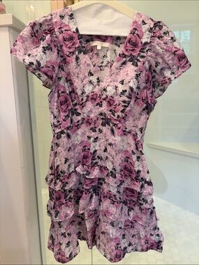 LoveShackFancy Pink Floral Tiered Ruffle Dress